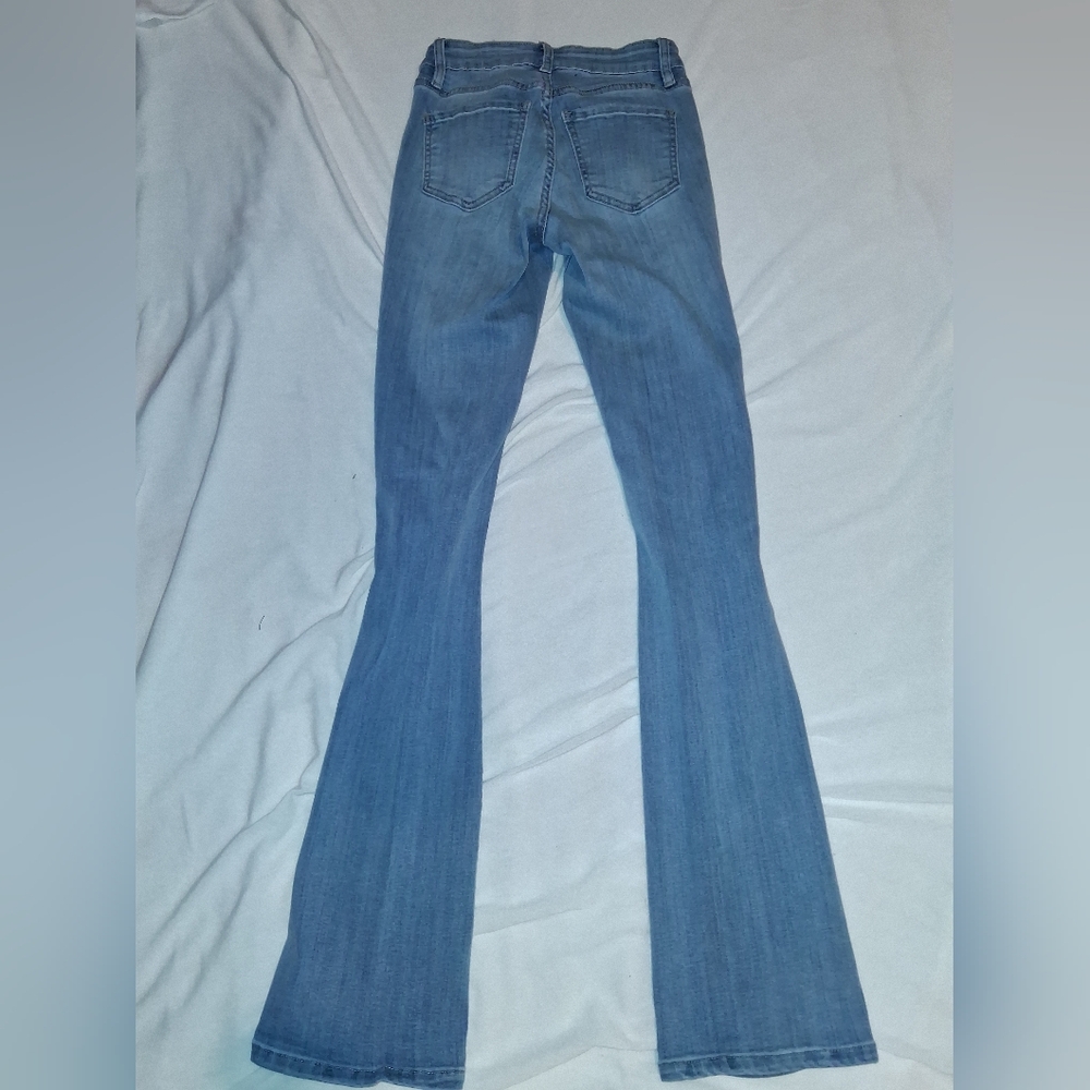 Fashion Nova Light Blue Flare Distressed Jeans - Picture 4 of 6